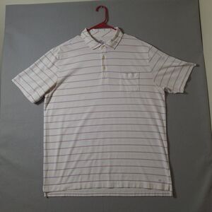 Peter Millar Polo Shirt Men L White Lavender Striped Cotton Seaside Wash Soft